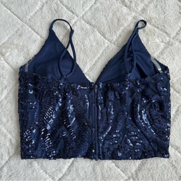 Windsor | Blue Sequin Abyss Crop Tank Top & Skirt | Size Small & Extra Small - Picture 3 of 10